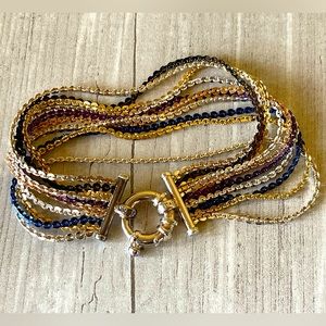 MILOR Sterling Silver Multicolor 10-strand Wide Chunky Clasp Chain Bracelet